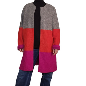 Cardigan Duster Wool blend Bright Stripes Pockets Soft MAX STUDIO
